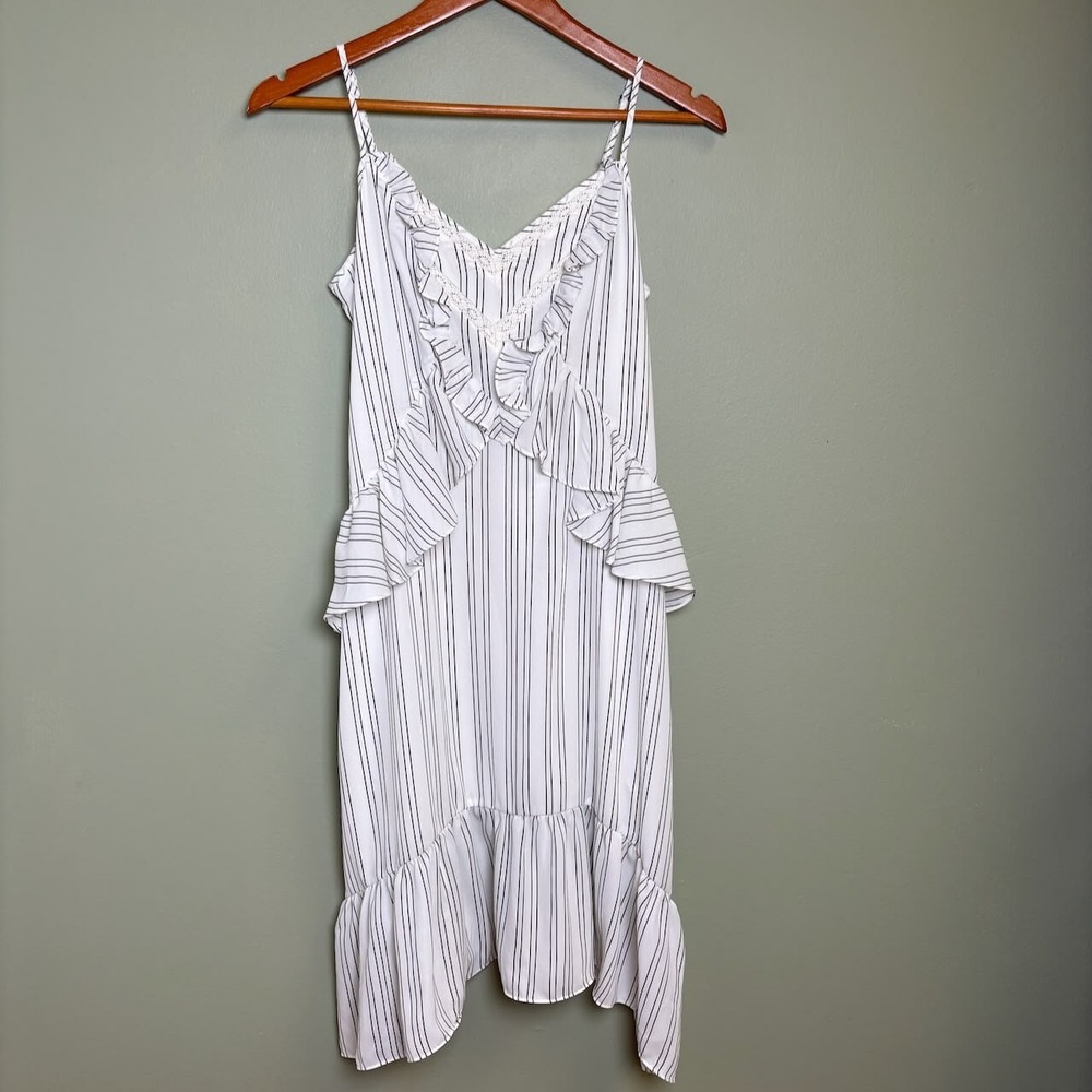 Rebecca Minkoff Dress 0 Flounce Eyelet Trim Cascade Ruffle Asymmetric Lace Fairy